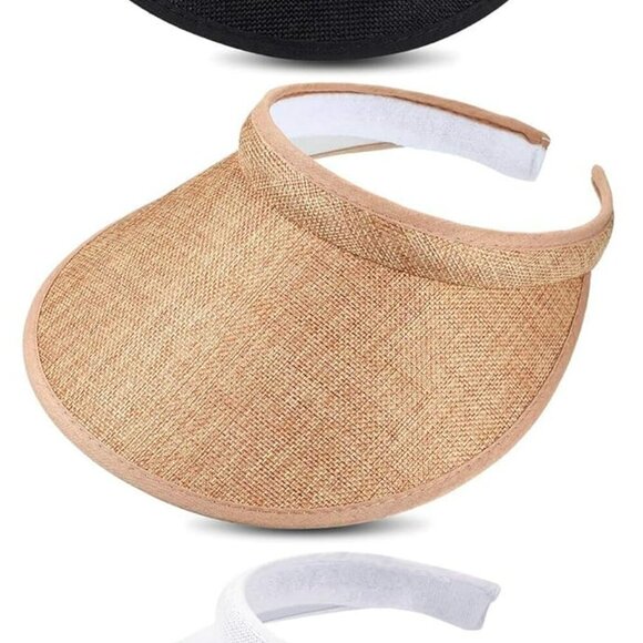 3 Pieces Sun Visor Hats Summer Wide Brim Clip on Beach Adjustable Large Brim Cap - Picture 1 of 7